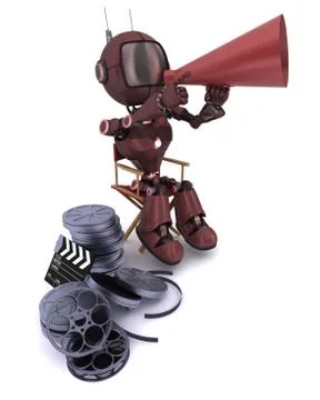 3D Render of an Android in directors chair with megaphone Stock Illustration