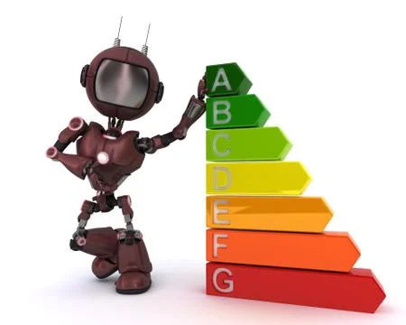 3D Render of an Android with energy ratings 스톡 일러스트