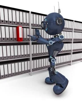 3D Render of an Android filing documents Illustrazione stock