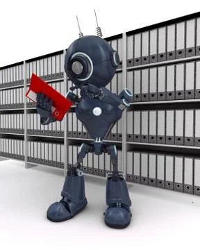 3D Render of an Android filing documents Illustrazione stock