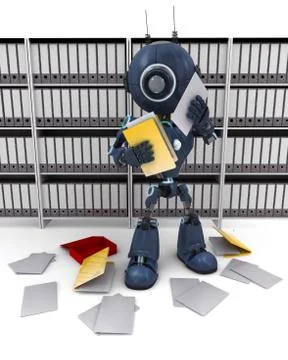 3D Render of an Android filing documents Illustrazione stock