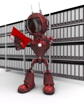 3D Render of an Android filing documents Illustrazione stock