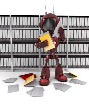 3D Render of an Android filing documents Illustrazione stock