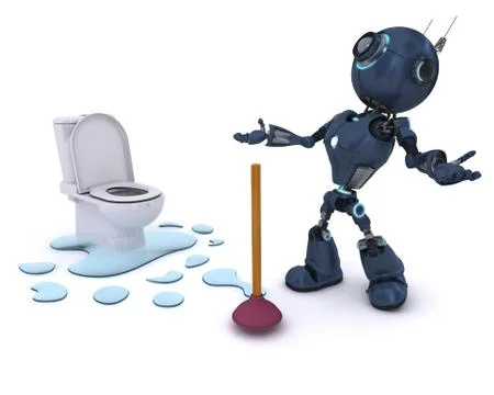 3D Render of an Android fixing a leak Stock Illustration