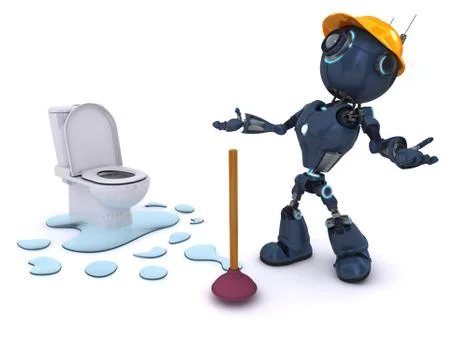 3D Render of an Android fixing a leak Stock Illustration