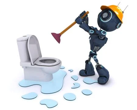 3D Render of an Android fixing a leak Stock Illustration