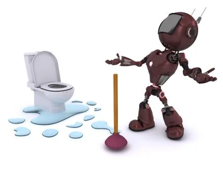 3D Render of an Android fixing a leak Stock Illustration