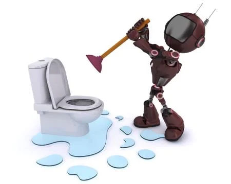 3D Render of an Android fixing a leak Stock Illustration