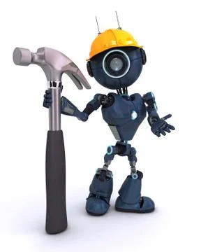 3D Render of an Android with hammer Stock Illustration
