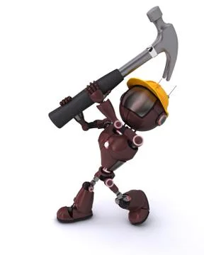 3D Render of an Android with hammer Stock Illustration