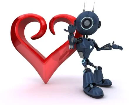 3D Render of an Android with Heart Stock Illustration
