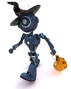 3D Render of an Android with holiday jack-o-lantern.. Stock Illustration