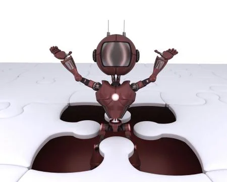3D Render of an Android with jigsaw puzzle Stock Illustration