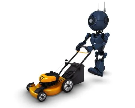 3D Render of an Android with lawn mower Stock Illustration