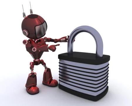 3D Render of an Android with padlock Stock Illustration