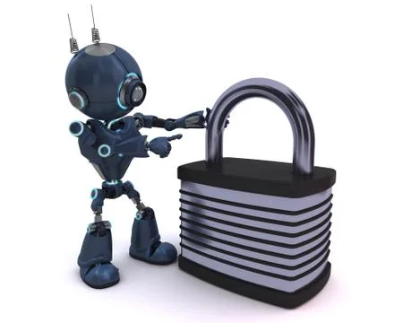 3D Render of an Android with padlock Stock Illustration
