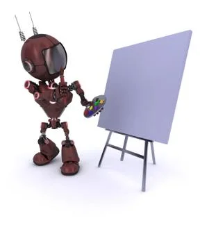 3D Render of an Android with paint brush and palette Stock Illustration