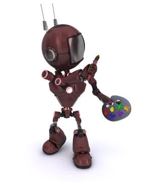 3D Render of an Android with paint brush and palette Stock Illustration