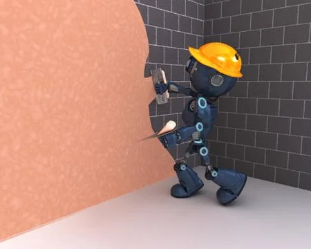 3D Render of an Android plastering a wall Stock Illustration