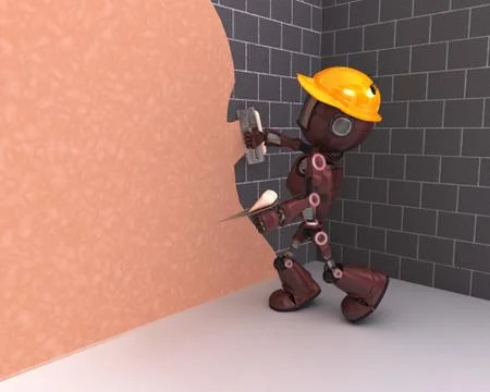 3D Render of an Android plastering a wall Stock Illustration