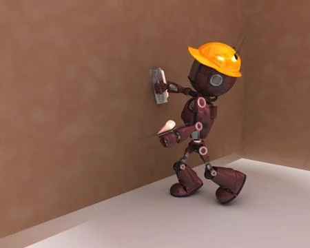 3D Render of an Android plastering a wall Stock Illustration