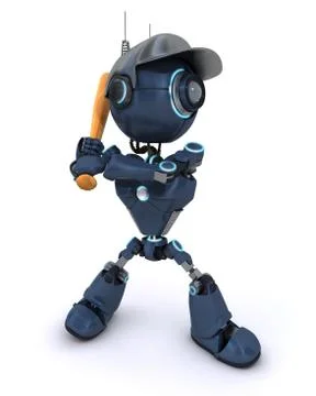 3D Render of an Android playing baseball Stock Illustration