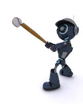 3D Render of an Android playing baseball Stock Illustration