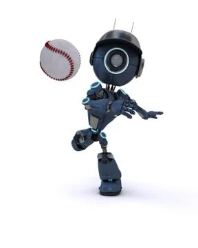 3D Render of an Android playing baseball Stockillustratie