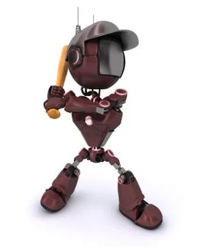 3D Render of an Android playing baseball Stock Illustration