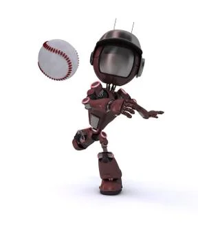 3D Render of an Android playing baseball Stock Illustration