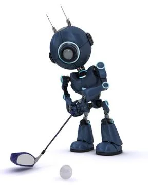3D Render of an Android playing golf Stock Illustration