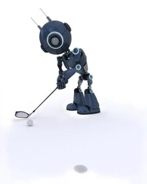 3D Render of an Android playing golf Stock Illustration