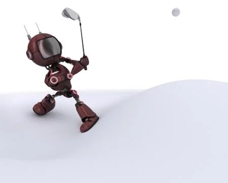 3D Render of an Android playing golf Stock Illustration