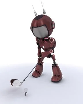3D Render of an Android playing golf Stock Illustration