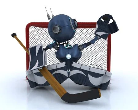 3D Render of an Android playing ice hockey Stock Illustration