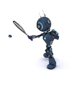 3D Render of an Android playing tennis Stock Illustration