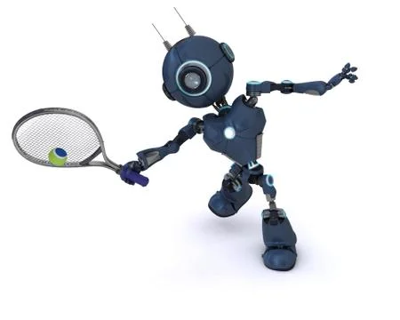 3D Render of an Android playing tennis Stock Illustration