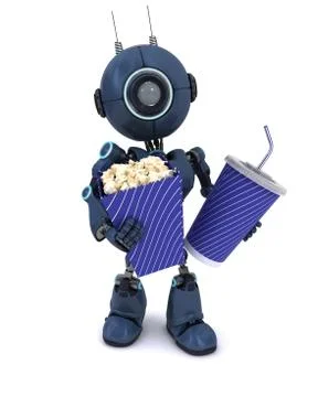 3D Render of an Android with popcorn and soda Stock Illustration