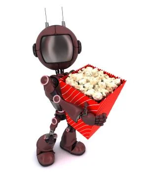 3D Render of an Android with popcorn Stock Illustration
