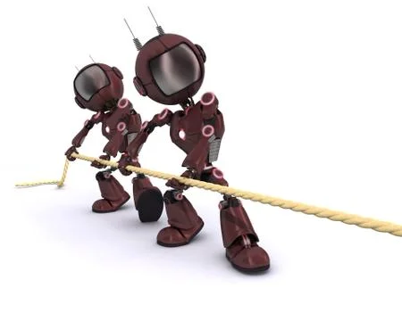 3D Render of an Android pullling on a rope Illustrazione stock