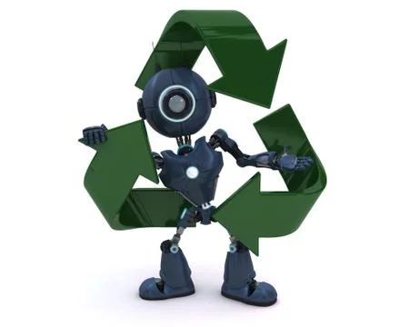 3D Render of an Android with recycling symbol Stock Illustration