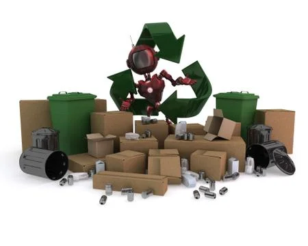 3D Render of an Android with recycling waste Stock Illustration