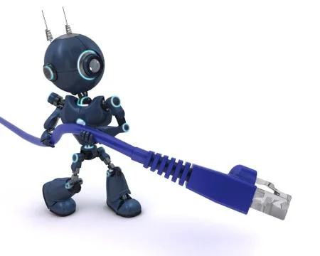 3D Render of an Android with RJ45 data cable.. Illustrazione stock
