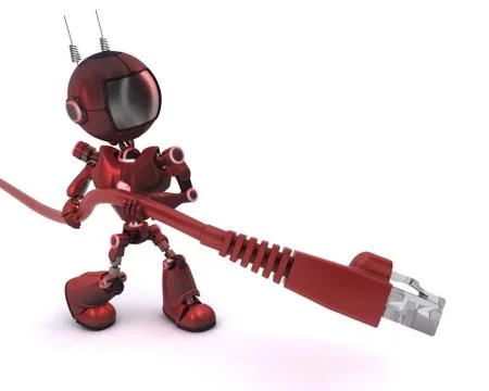 3D Render of an Android with RJ45 data cable.. Stock Illustration