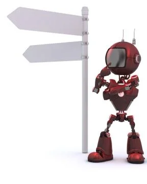 3D Render of an Android with road sign.. Stock Illustration