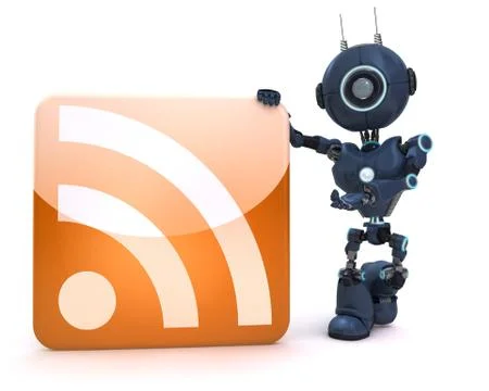3D Render of an Android with RSS Symbol Stock Illustration
