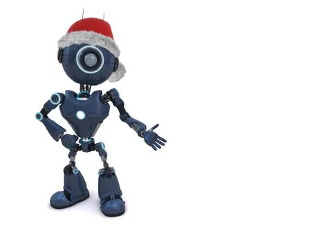 3D Render of an Android in a Santa hat.. Stock Illustration