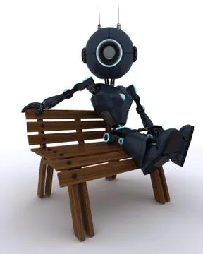 3D Render of an Android sat on a park bench Stock Illustration