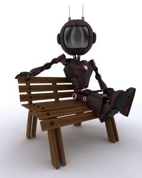 3D Render of an Android sat on a park bench Stock Illustration