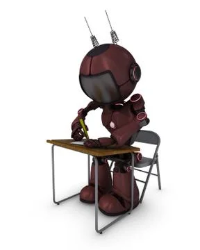 3D Render of an Android at school desk Stock Illustration